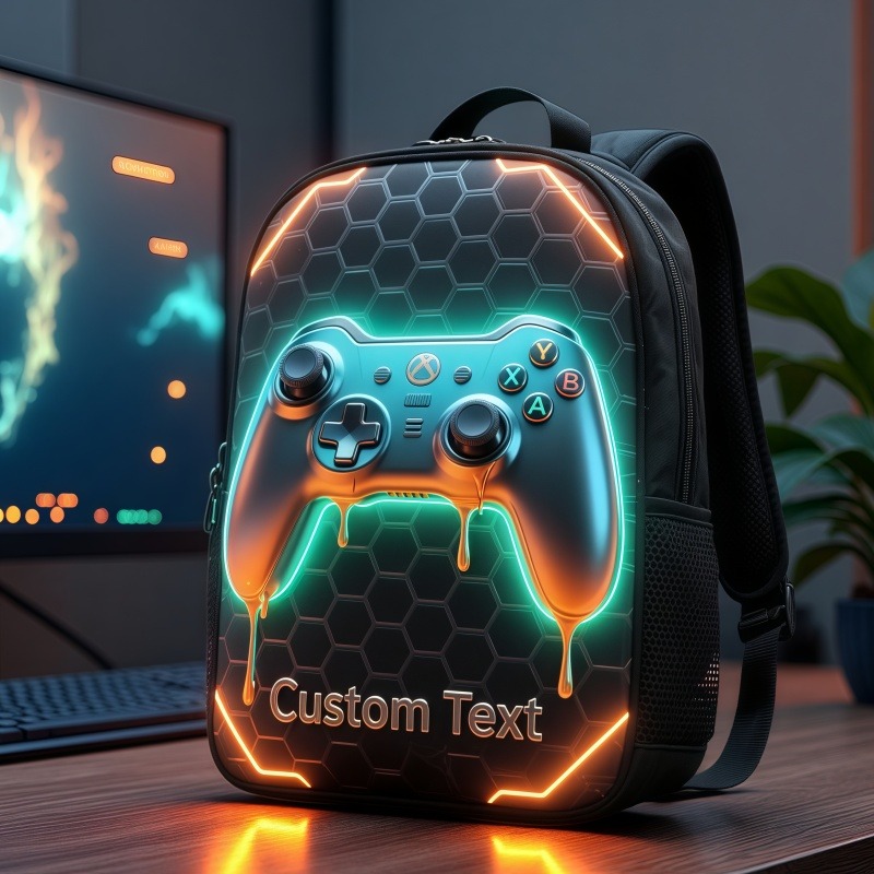 Personalized Gaming Controller Backpack Custom Name for Kids Geek Game Lovers Birthday Black to School Christmas Gift