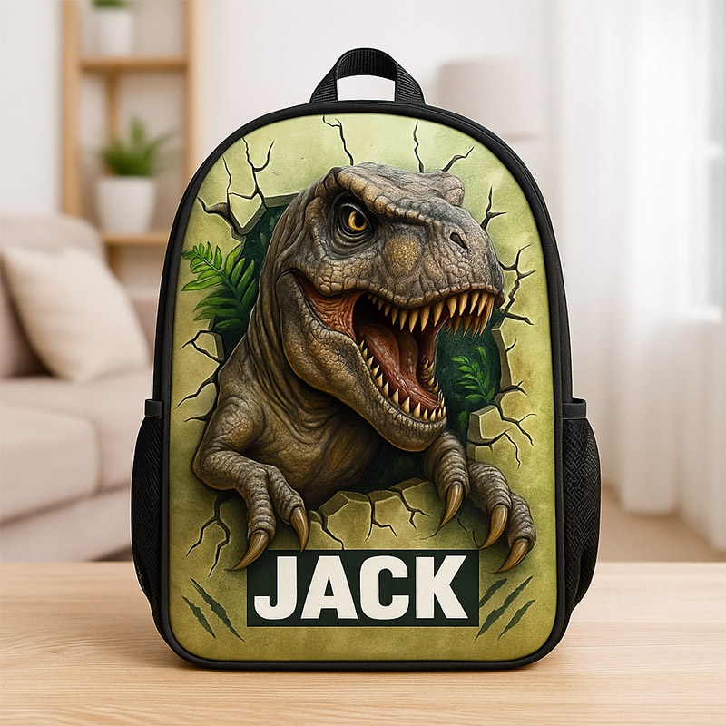 Personalized Children's Dinosaur Lover Themed Schoolbag Custom Name for Kids Movie Lovers Birthday Black to School Christmas Gift