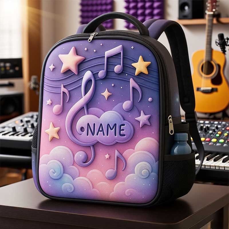 Personalized Dreamy Music-Themed Children's Schoolbag Custom Name for Kids Music Lovers Birthday Black to School Christmas Gift