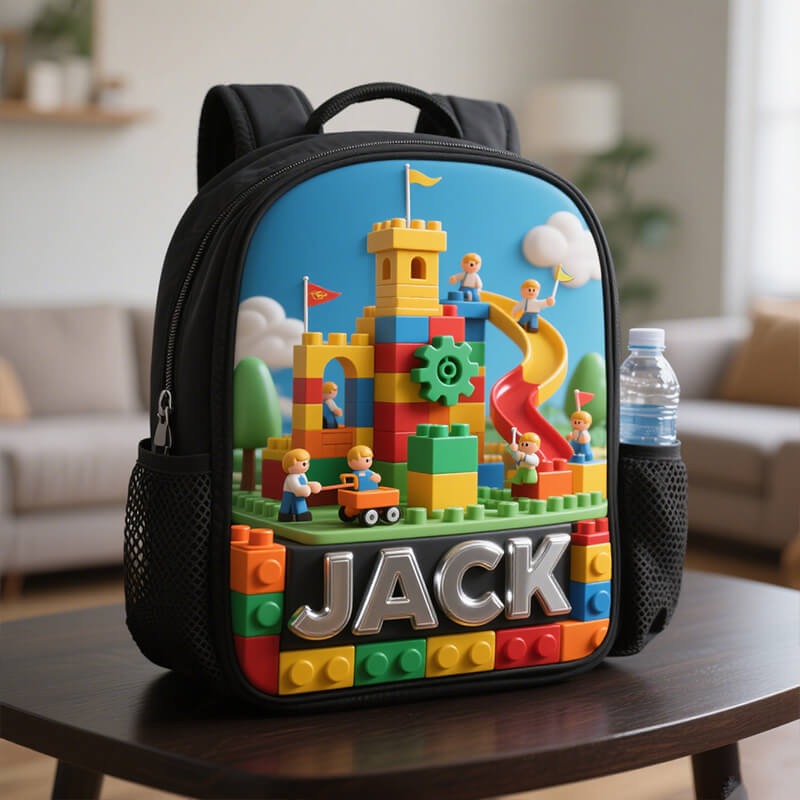 Personalized Children's Game Building Block Park Theme Schoolbag Custom Name for Kids Game Lovers Birthday Black to School Christmas Gift
