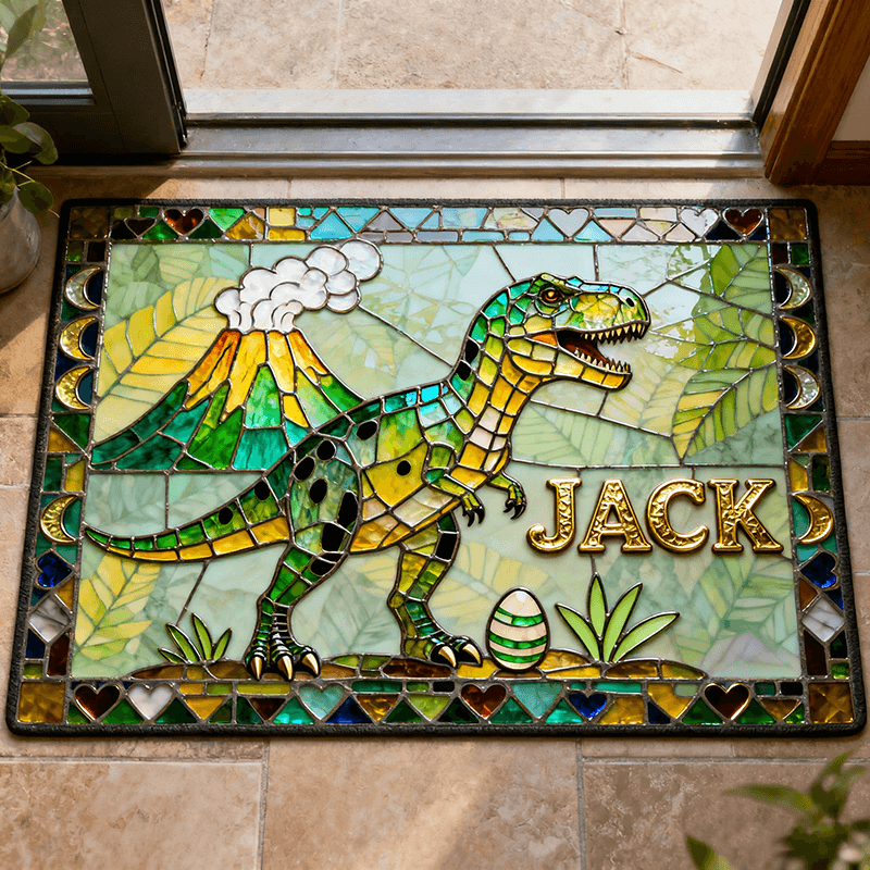 Personalized Cartoon Dinosaur Puzzle Rug Custom Name Gift for Kids Movie Lovers for Birthday Christmas Holiday Party