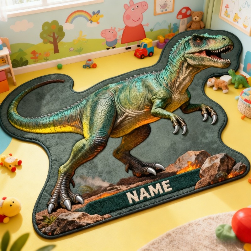 Personalized Graphic 3D Print Dinosaur Life Rug Custom with Name Gift for Kids for Movie Lovers