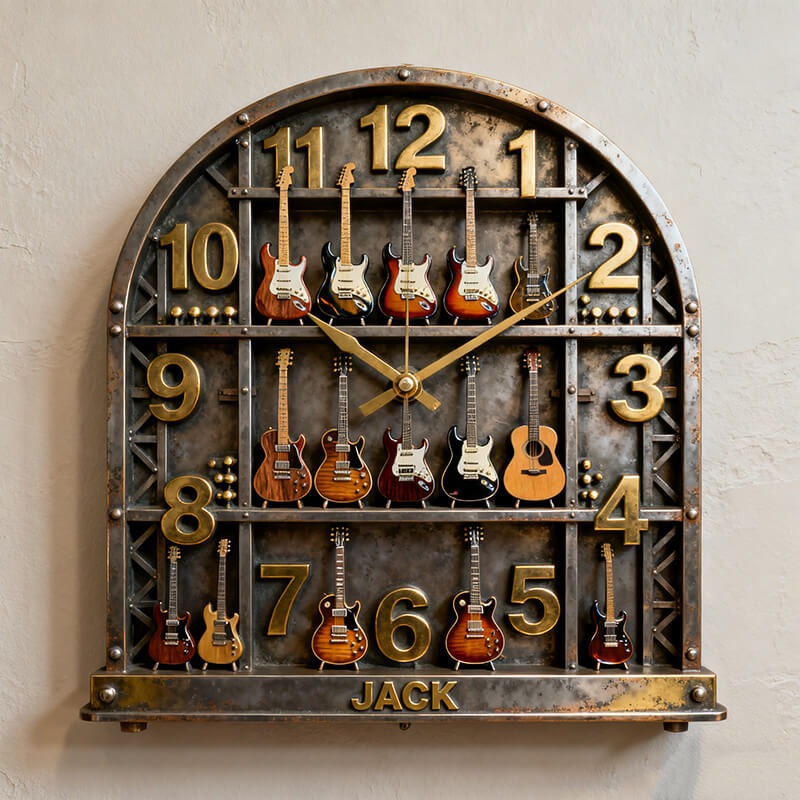 Personalized Guitar Display Tower Theme Wall Clock Unique Custom Name and Style Gift for Music Lovers Guitarist for Home and Music Studio