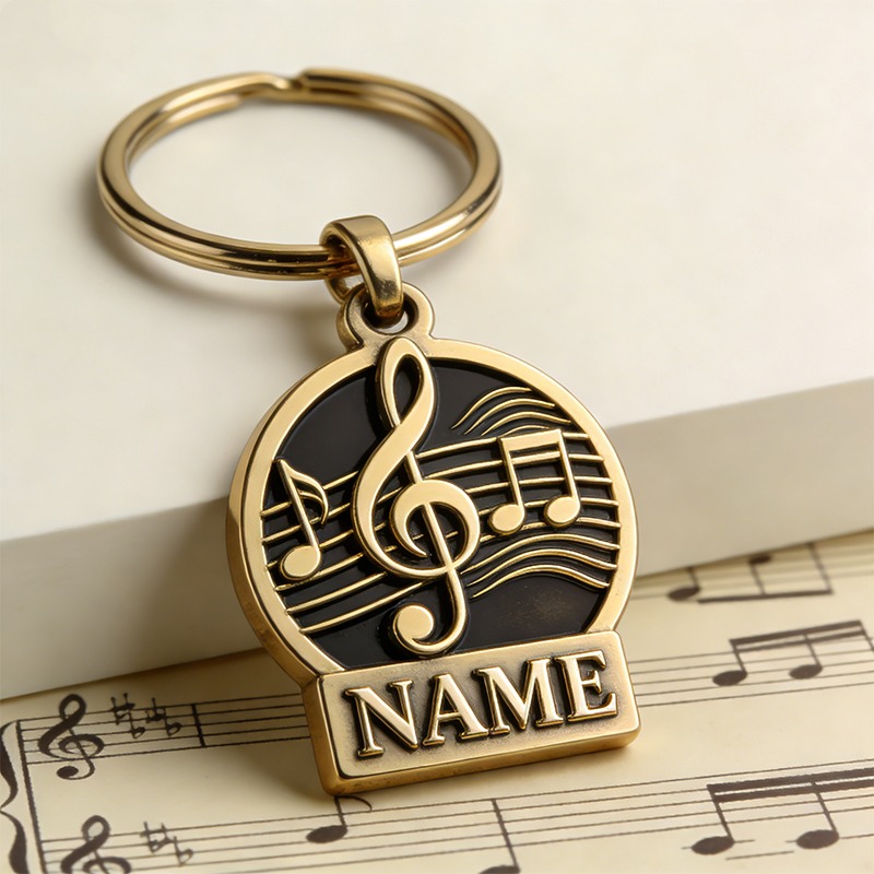 Personalized Musical Note Badge Theme Keychain with Name Gift for Music Lovers