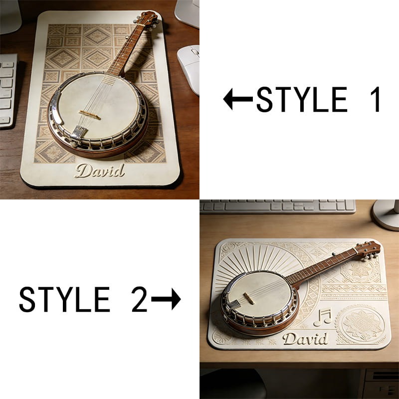 Personalized Banjo Themed Mousepads Custom Work or Gaming Desk Mat Gift for Music Lover for Music Studio
