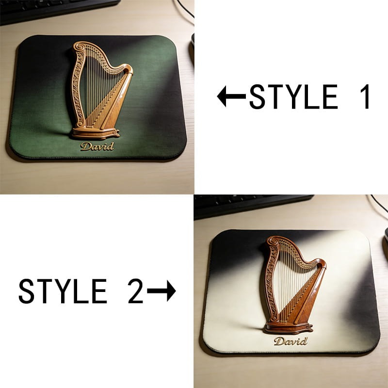 Personalized Harp Themed Mousepads Custom Work or Gaming Desk Mat Gift for Music Lover for Music Studio