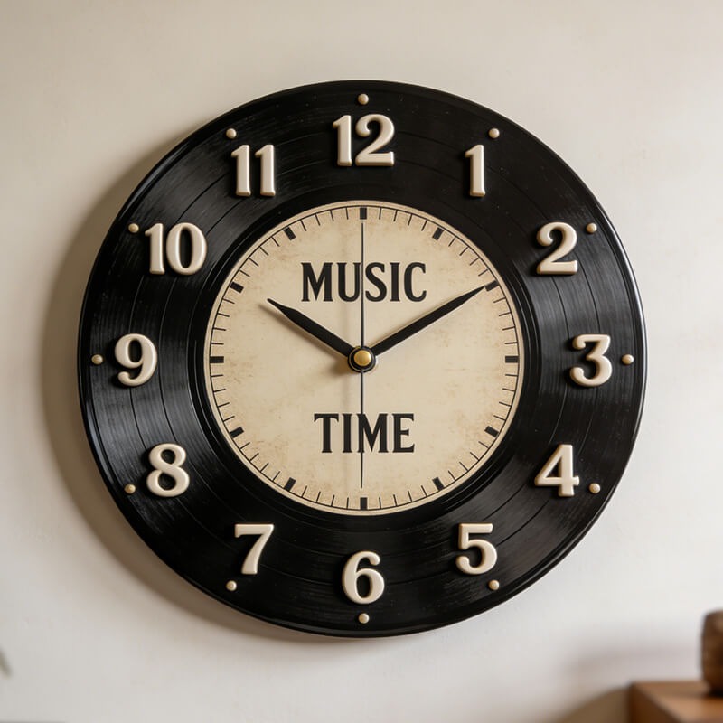Personalized Vinyl Record Themed Wall Clock Unique Custom Title Gift for Music Lovers for Home and Live House