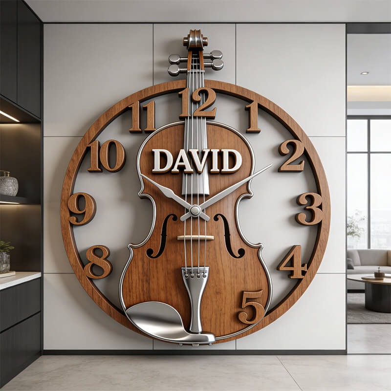 Personalized Violin Music Themed Wall Clock Unique Custom Name and Style Gift for Music Lovers for Home and Music Classroom