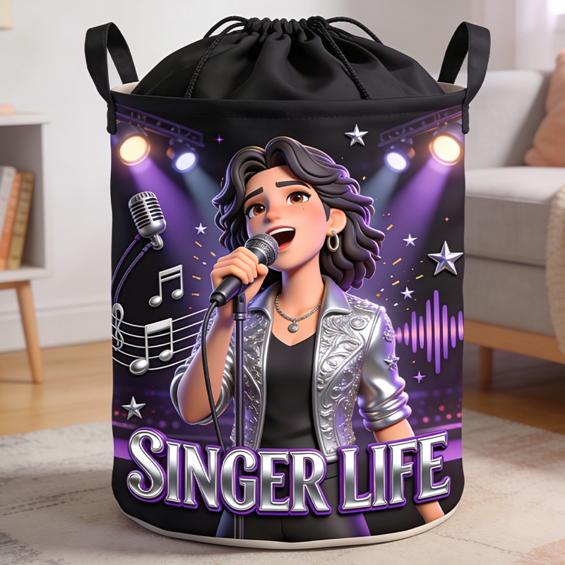 Personalized Singer Theme Storage Basket for Laundry Toys Organizer Laundry Hamper for Music Lovers Singer