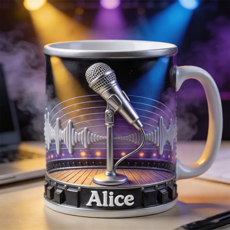 Personalized Microphone Themed Mug Custom Name and Style for Singer Music Lovers for Show Holiday Party Birthday