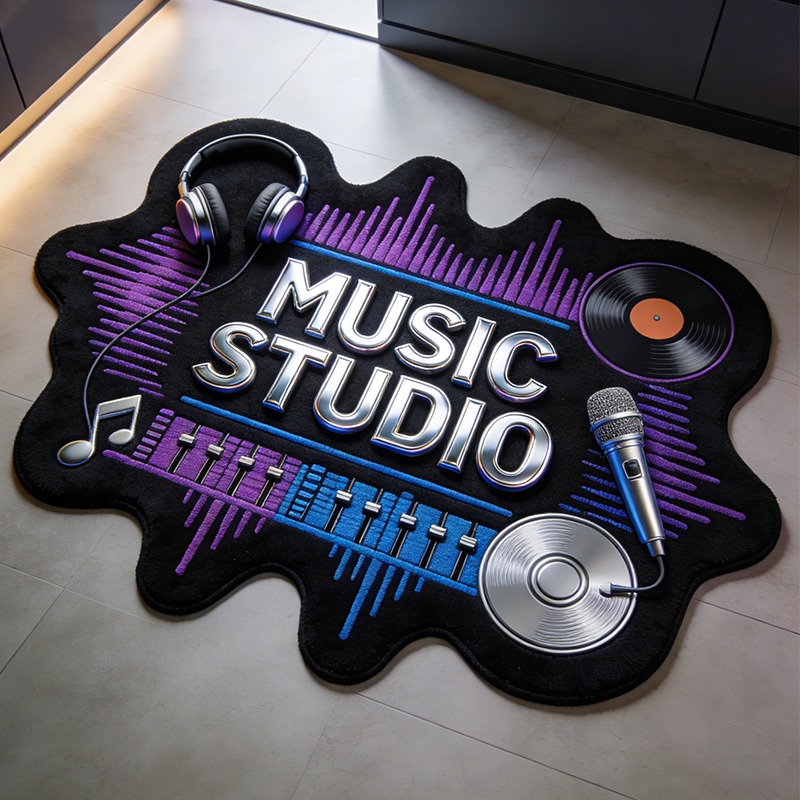 Personalized Music Studio Themed Irregular Rug for Music Lovers Gift for Home and Music Studio