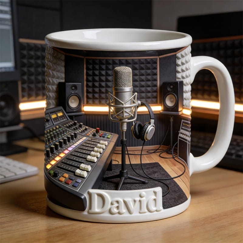 Personalized Recording Studio Themed Mug Custom Name and Style for Music Lovers for Holiday Party Birthday