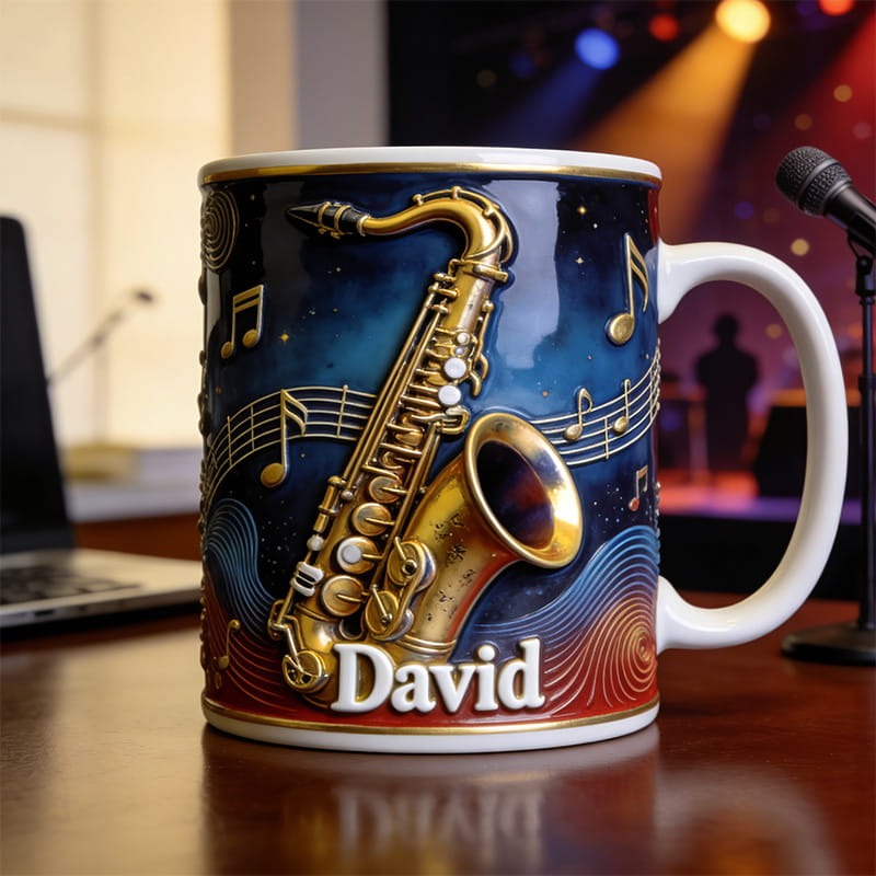 Personalized Saxophone Themed Mug Custom Name and Style for Music Lovers for Holiday Party Birthday