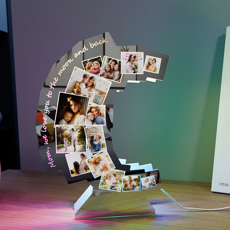 Personalized Mom Photo Moon Shape Mirror Lamp for Mother's Day for Family