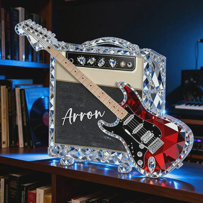 Personalized Guitar Music 3D Crystal Effect 2D Flat Acrylic Plaque Custom Name Guitar Plaque Guitar Home Decor Statue Gift for Guitarist