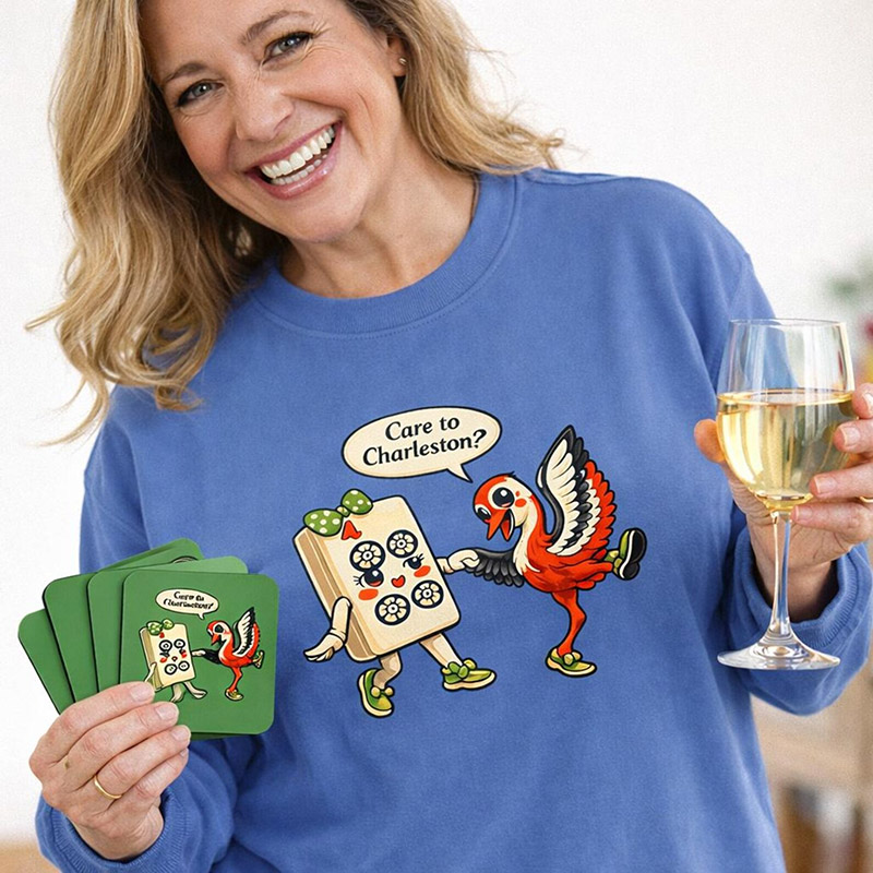 Personalized Care to Charleston Mahjong Coaster Birdie Bam Design Mahj Party Decor Mahjong Girls Night Favor Hostess Gift Table Protector