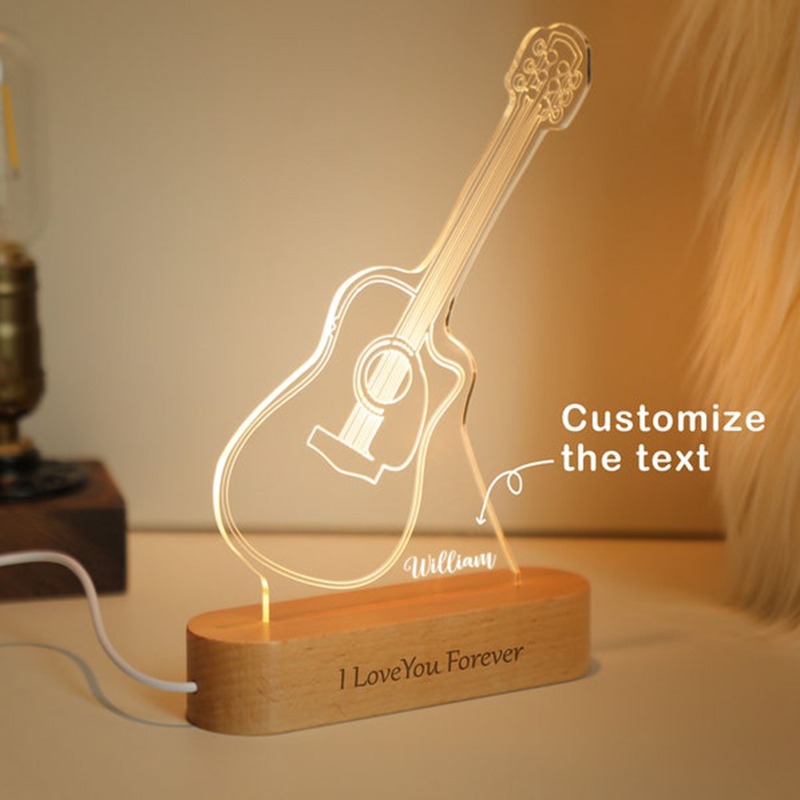 Personalized Guitar LED Night Light Custom with Name Gift for Parents Guitarists Music Lovers
