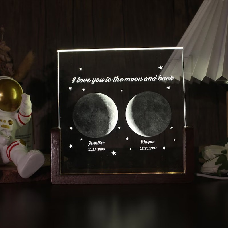 Personalized Moon Phase Acrylic Lamp Desk Decor Gift for Couple Family for Astronomy Enthusiasts