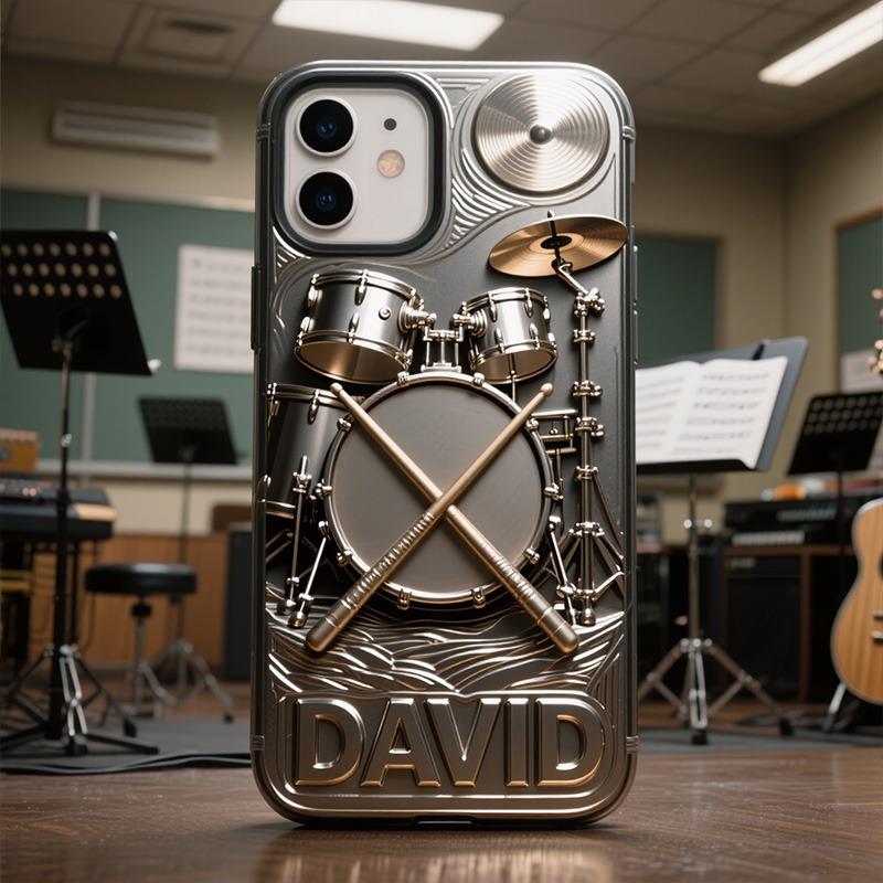 Personalized Drum Set Phone Case Music Lover iPhone Case Drummer Band Music Gift for Birthday Holiday Party