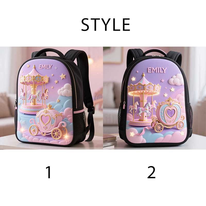 Personalized Kids Magic Fairytale Carousel Backpack Custom Name for Kids Magic Lovers Birthday Black to School Christmas Gift
