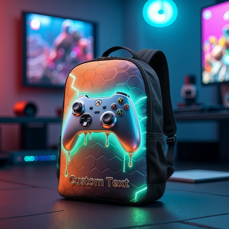 Personalized Gaming Controller Backpack Custom Name for Kids Geek Game Lovers Birthday Black to School Christmas Gift