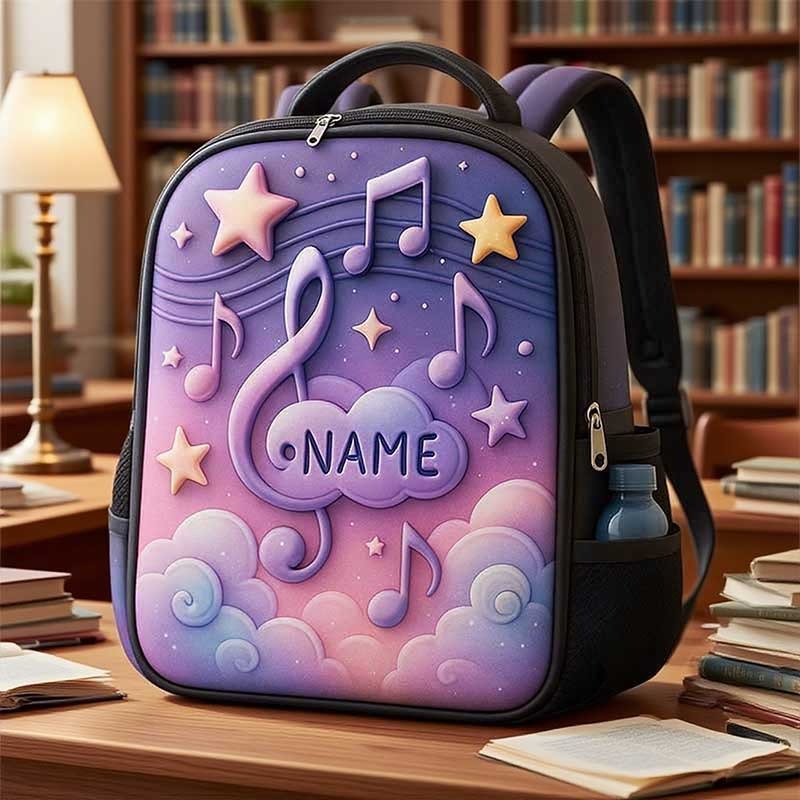 Personalized Dreamy Music-Themed Children's Schoolbag Custom Name for Kids Music Lovers Birthday Black to School Christmas Gift