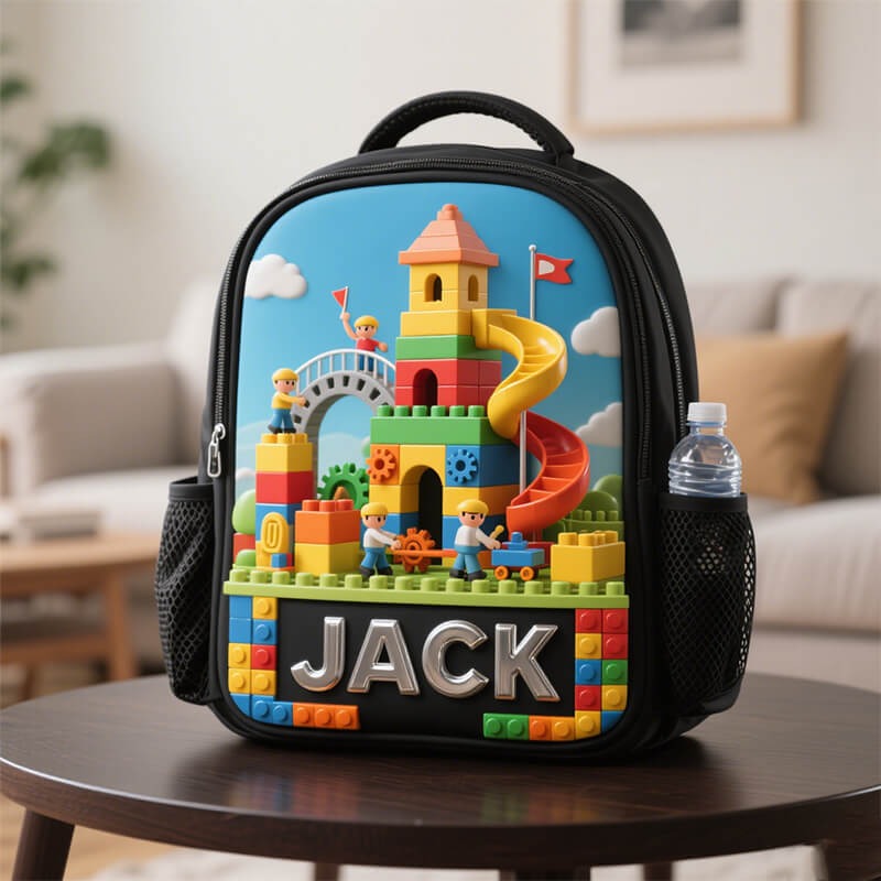 Personalized Children's Game Building Block Park Theme Schoolbag Custom Name for Kids Game Lovers Birthday Black to School Christmas Gift