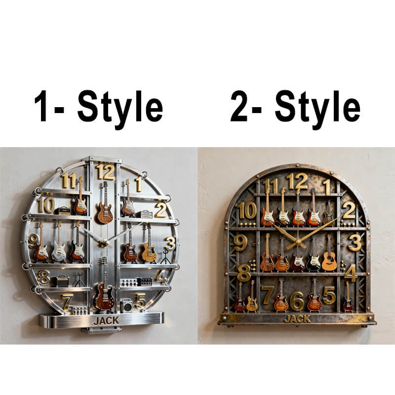 Personalized Guitar Display Tower Theme Wall Clock Unique Custom Name and Style Gift for Music Lovers Guitarist for Home and Music Studio