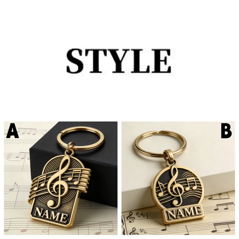Personalized Musical Note Badge Theme Keychain with Name Gift for Music Lovers
