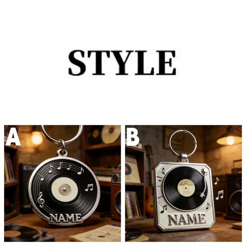 Personalized Vinyl Record Rotating Track Themed Keychain Custom Name and Style Gift for Music Lovers