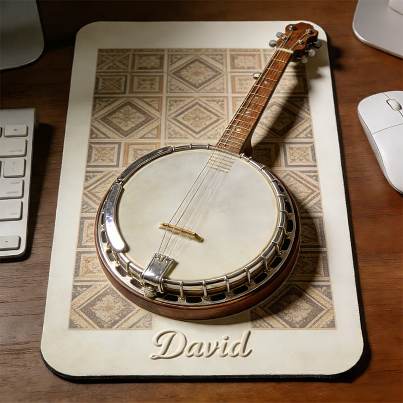 Personalized Banjo Themed Mousepads Custom Work or Gaming Desk Mat Gift for Music Lover for Music Studio