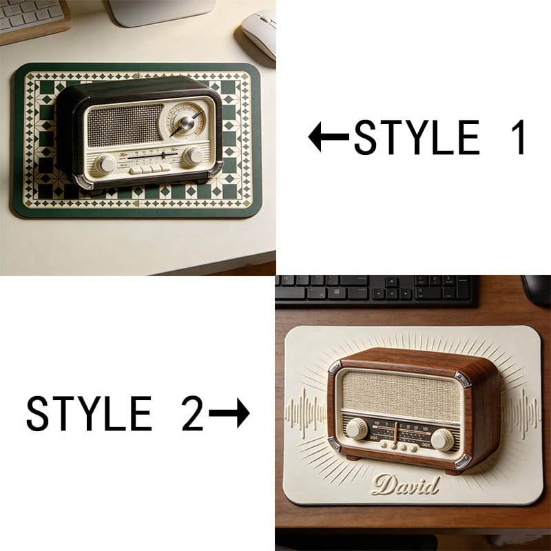 Personalized Retro Radio Themed Mousepads Custom Work or Gaming Desk Mat Gift for Music Lover for Mother Father Grandma Grandpa