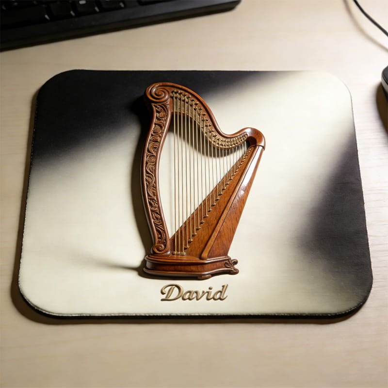 Personalized Harp Themed Mousepads Custom Work or Gaming Desk Mat Gift for Music Lover for Music Studio