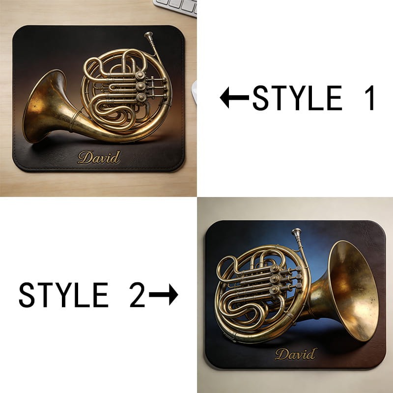 Personalized French Horn Themed Mousepads Custom Work or Gaming Desk Mat Gift for Music Lover for Music Studio