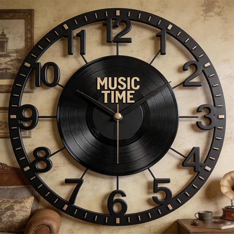 Personalized Vinyl Record Themed Wall Clock Unique Custom Title Gift for Music Lovers for Home and Live House