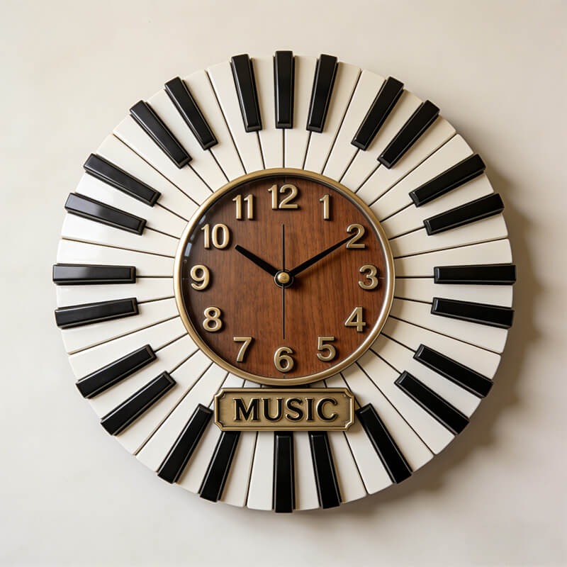 Personalized Piano Key Themed Wall Clock Unique Custom Title Gift for Pianist Music Lovers for Home and Music Classroom
