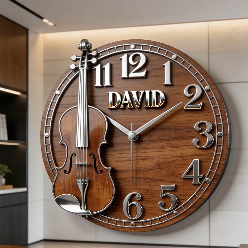 Personalized Violin Music Themed Wall Clock Unique Custom Name and Style Gift for Music Lovers for Home and Music Classroom