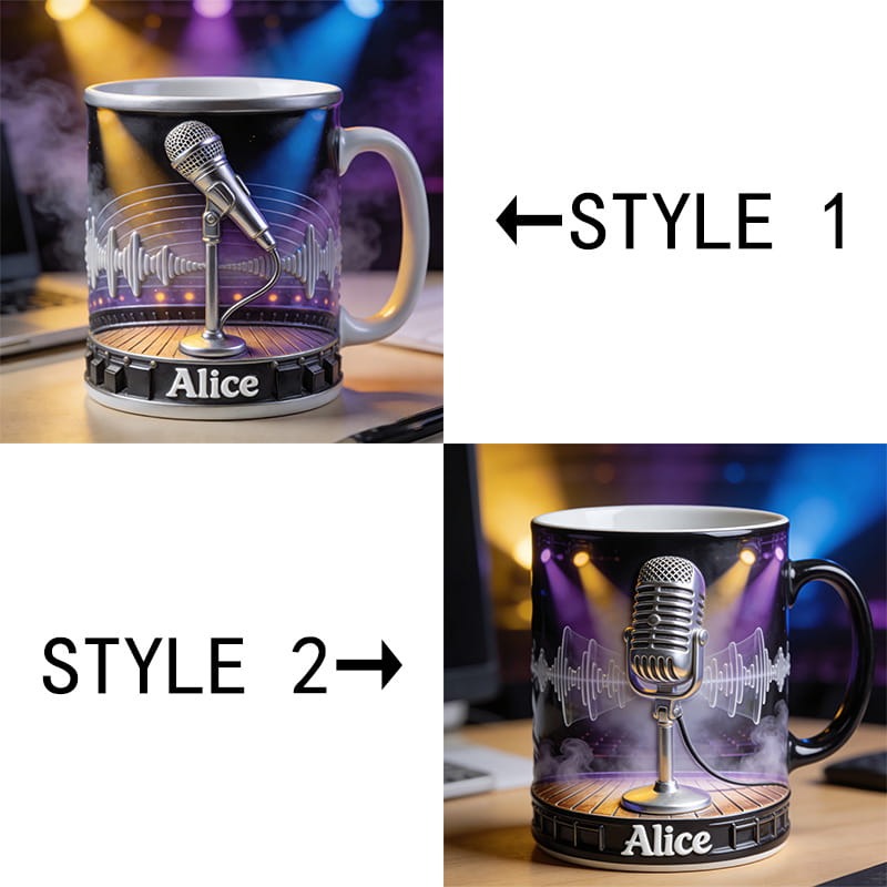 Personalized Microphone Themed Mug Custom Name and Style for Singer Music Lovers for Show Holiday Party Birthday