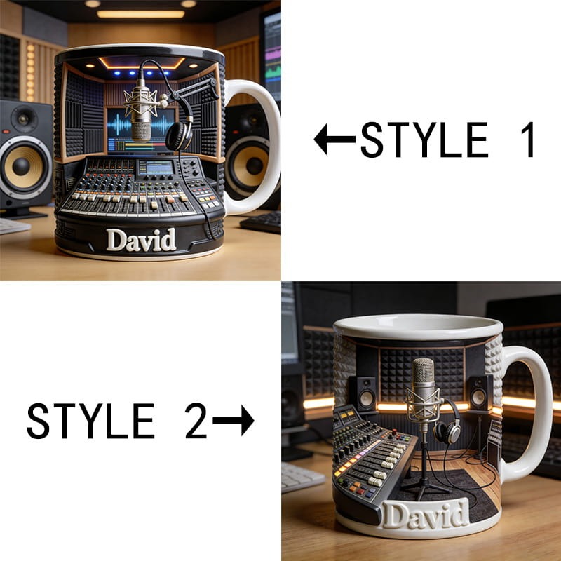 Personalized Recording Studio Themed Mug Custom Name and Style for Music Lovers for Holiday Party Birthday
