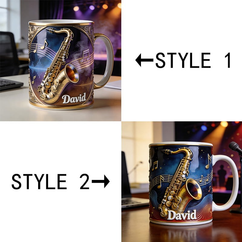 Personalized Saxophone Themed Mug Custom Name and Style for Music Lovers for Holiday Party Birthday