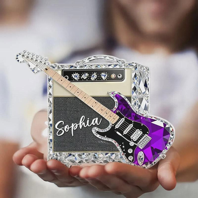 Personalized Guitar Music 3D Crystal Effect 2D Flat Acrylic Plaque Custom Name Guitar Plaque Guitar Home Decor Statue Gift for Guitarist