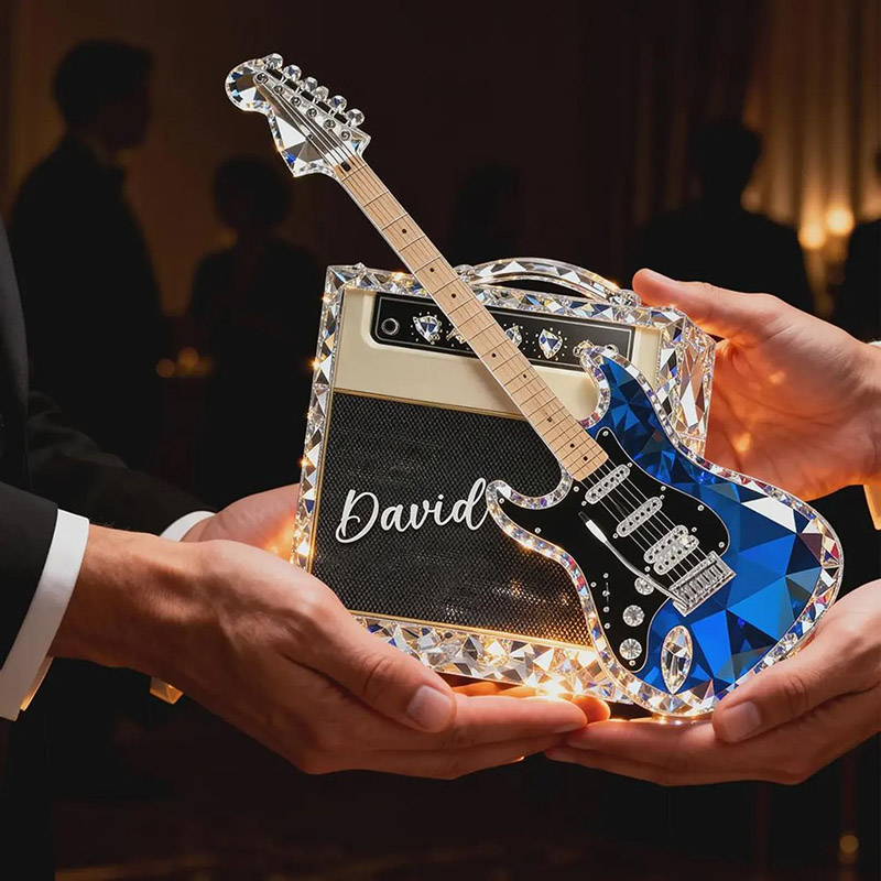 Personalized Guitar Music 3D Crystal Effect 2D Flat Acrylic Plaque Custom Name Guitar Plaque Guitar Home Decor Statue Gift for Guitarist