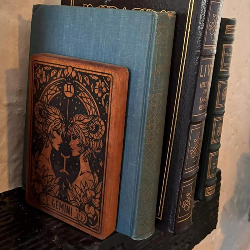 Personalized Zodiac Sign Bookend Pair of Two Bookends Spiritual Home Decor for Library Office or Home