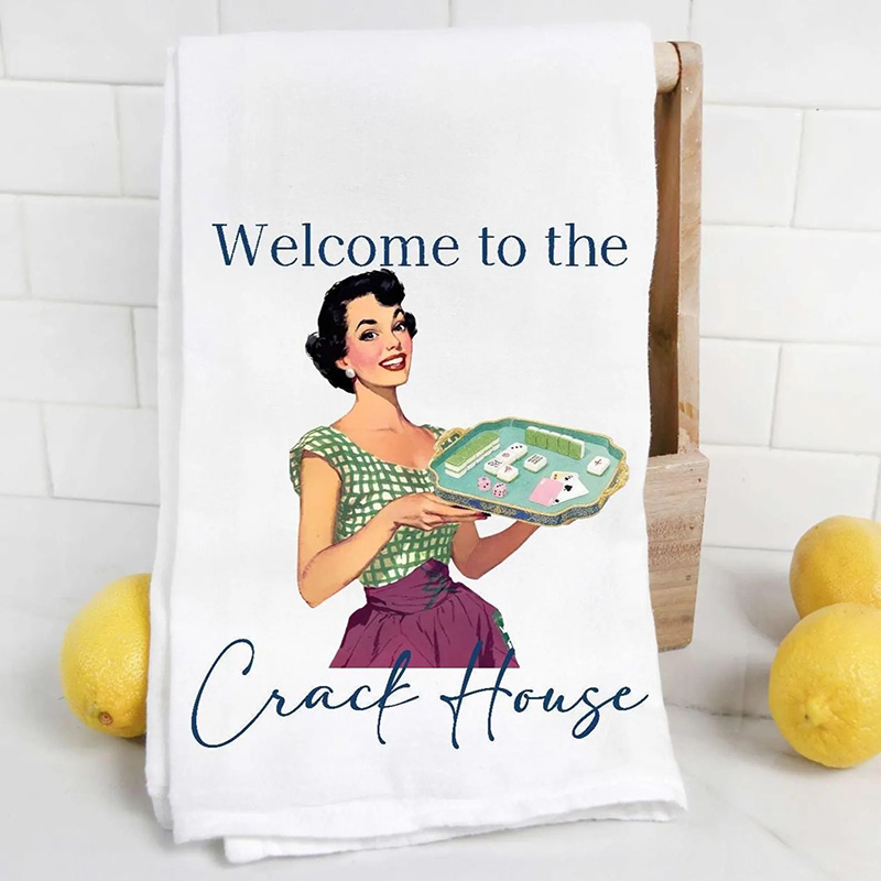 Personalized Mahjong Welcome to the Crack House Tea Towel Custom Photo and Text for Mahjong Lovers for Her