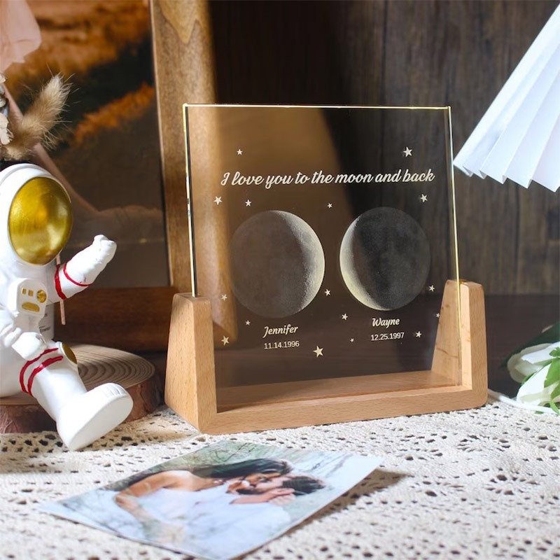 Personalized Moon Phase Acrylic Lamp Desk Decor Gift for Couple Family for Astronomy Enthusiasts