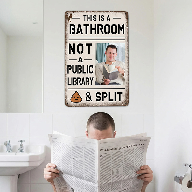 Personalized Funny This Is A Bathroom Retro Style Metal Sign with Photo Bathroom Wall Decor Birthday Housewarming Gift for Family Friends