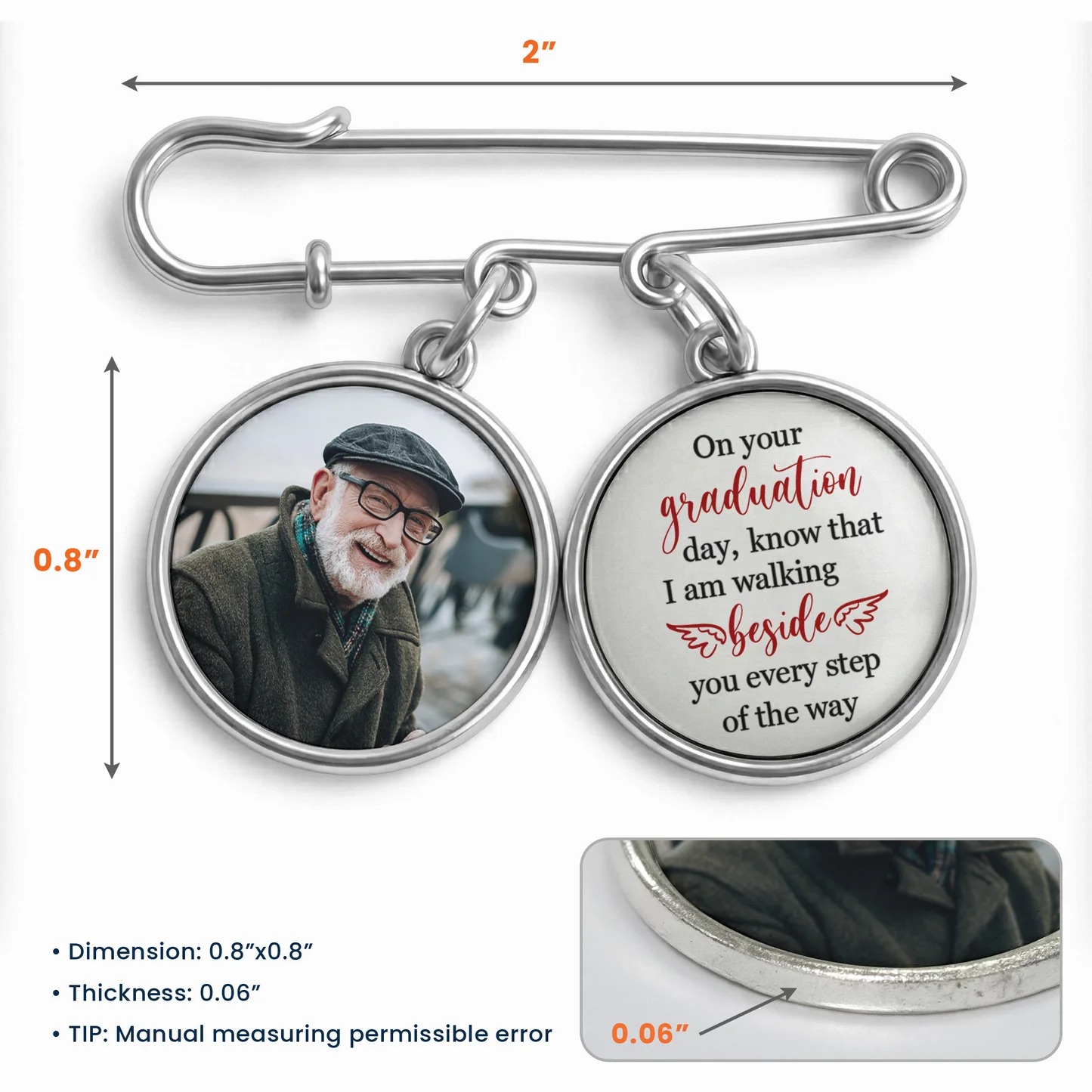 Graduation Walking Beside You Every Step - Personalized Lapel Pin With Photo Charms