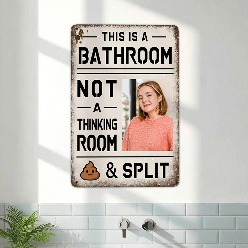 Personalized Funny This Is A Bathroom Retro Style Metal Sign with Photo Bathroom Wall Decor Birthday Housewarming Gift for Family Friends