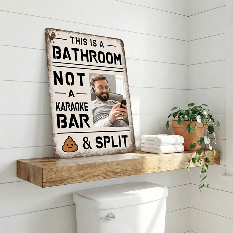 Personalized Funny This Is A Bathroom Retro Style Metal Sign with Photo Bathroom Wall Decor Birthday Housewarming Gift for Family Friends