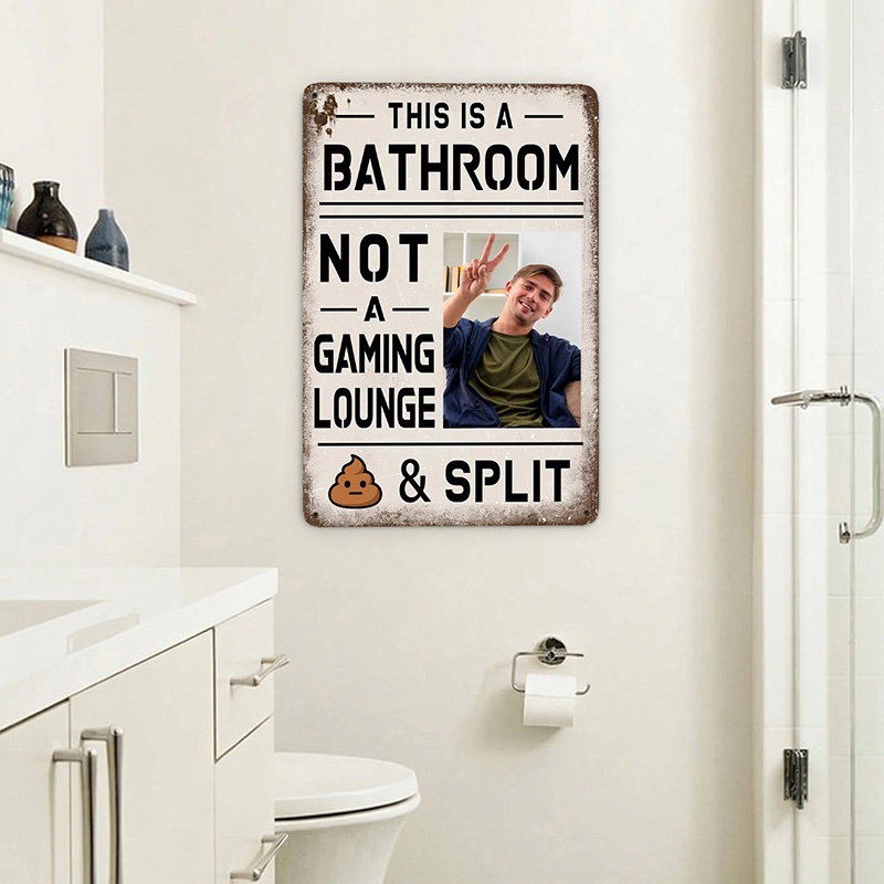 Personalized Funny This Is A Bathroom Retro Style Metal Sign with Photo Bathroom Wall Decor Birthday Housewarming Gift for Family Friends